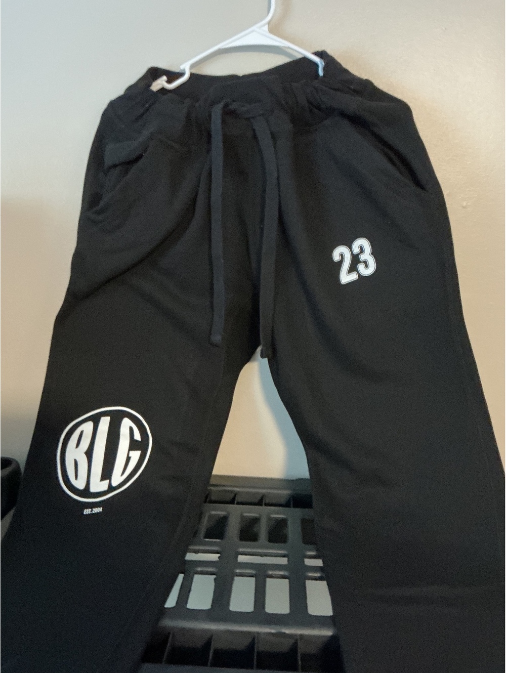BLG Black Jogger Sweatpants with Drawstring Waist and Logo Print, Size L